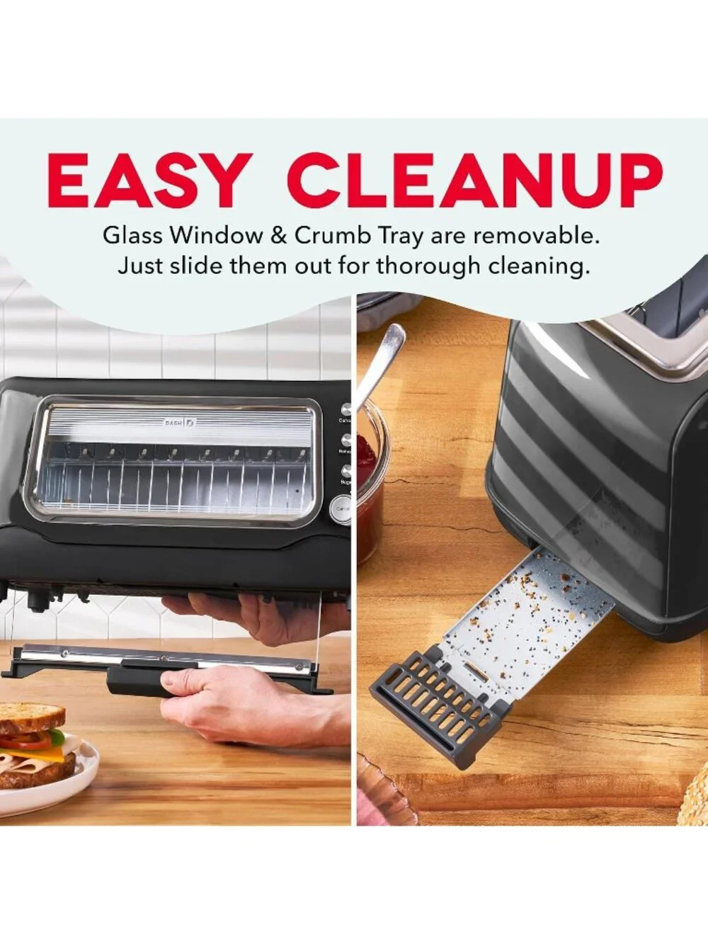 Black Clear View Extra Wide Slot with See Through Window Reheat Baked Toaster